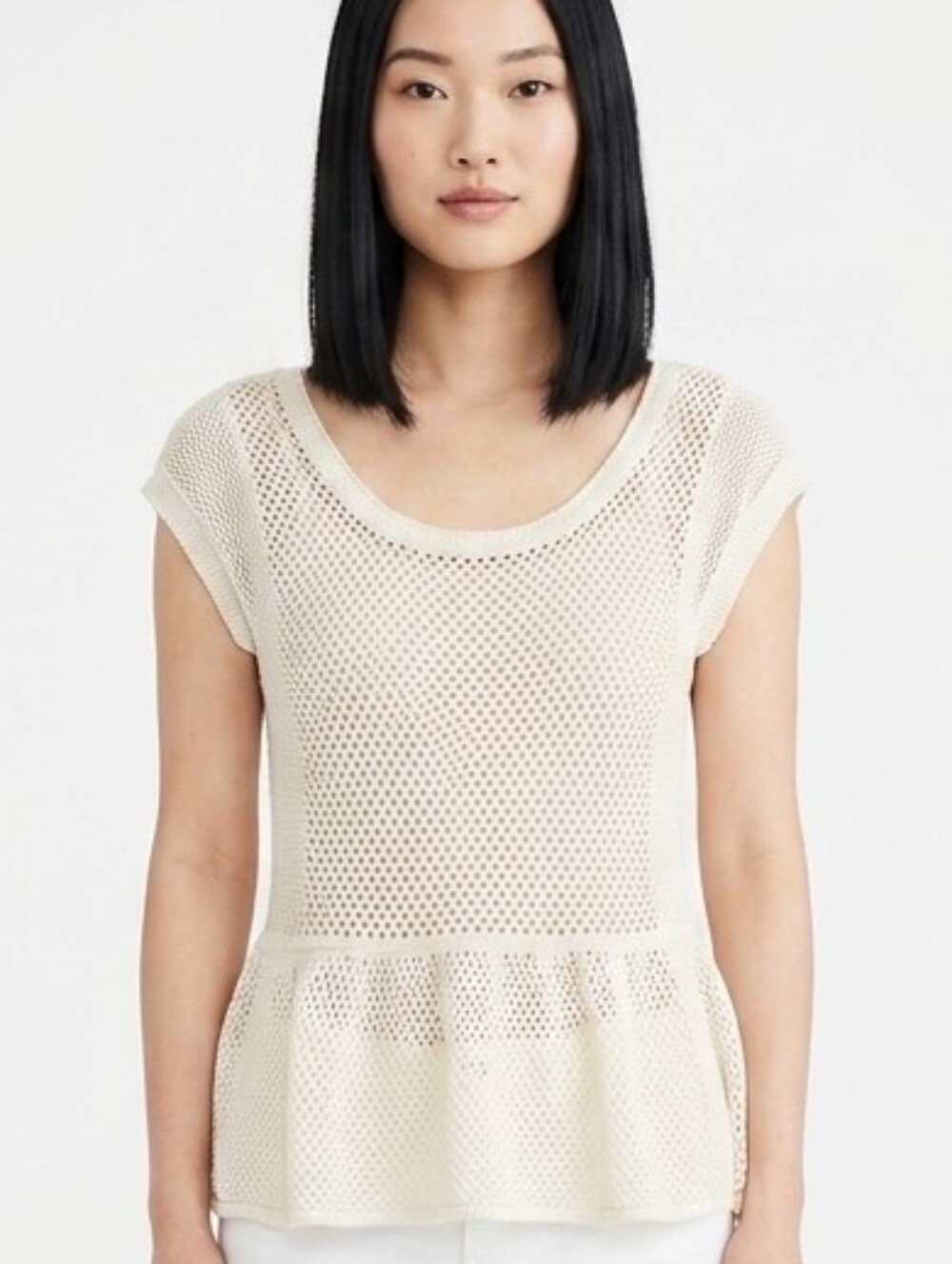 American Eagle Outfitters Cream Mesh Peplum Top